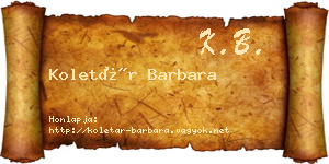 Koletár Barbara névjegykártya